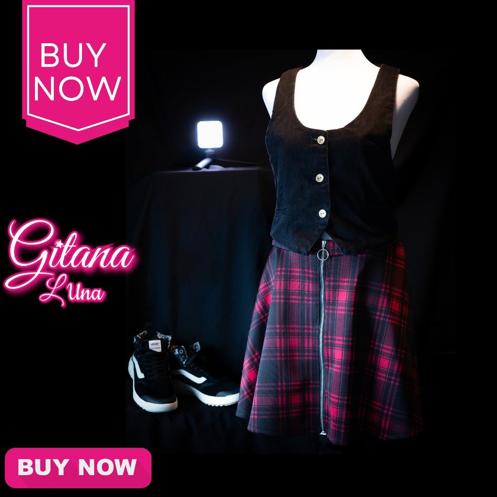 Black & Red Plaid O-Ring Skater Skirt